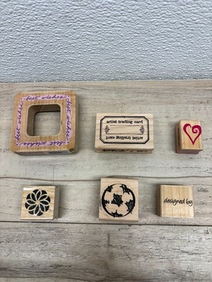 Set Of 6 Mixed Brands And Themes Wood Mounted Rubber Stamps