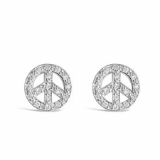 925 Sterling Silver 14mm CZ Peace Sign Stud Earrings – Peace Symbol Jewelry...