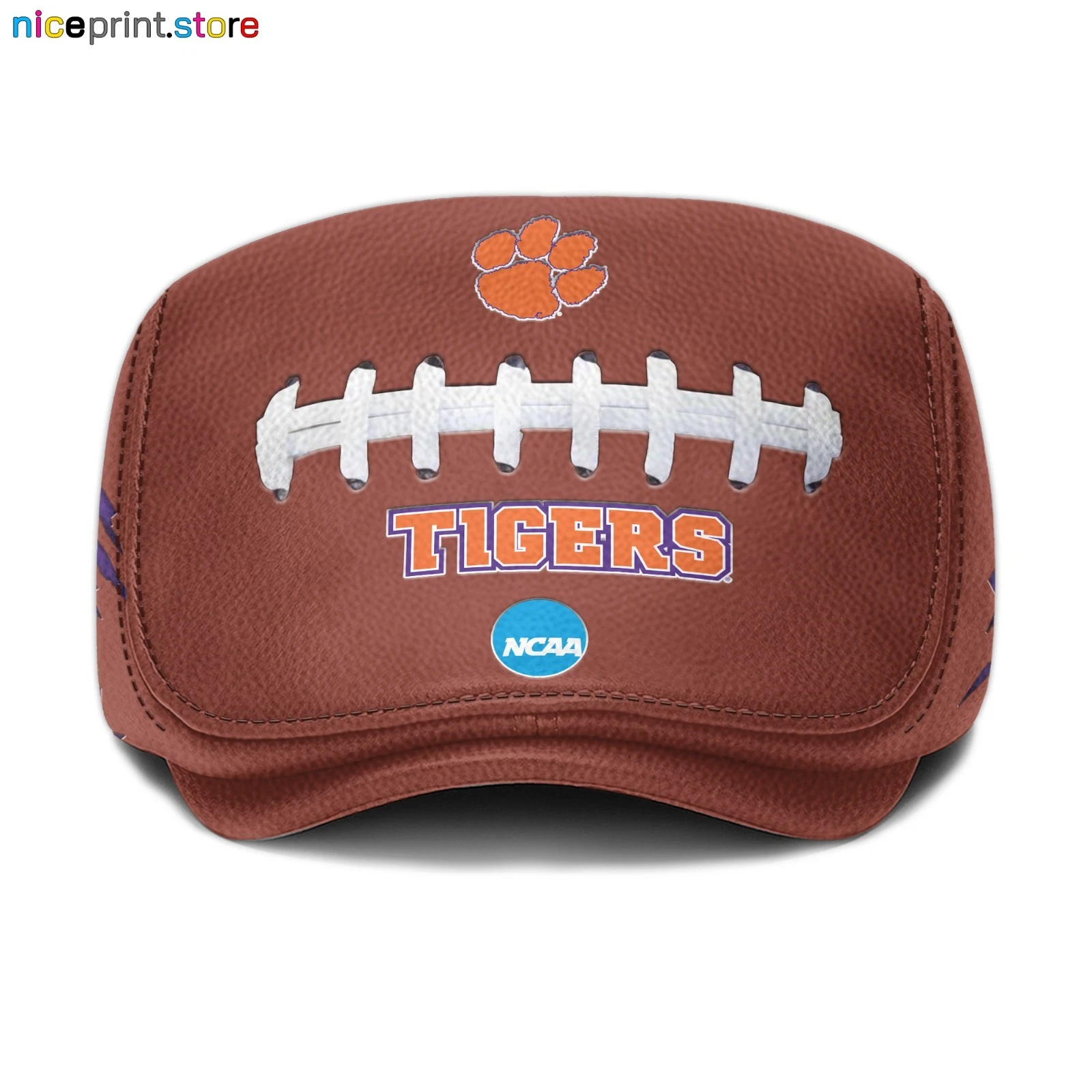 Clemson Team Tigers Leather Jeff Cap NCAA Driver Cap NCAA Leather Flat Cap