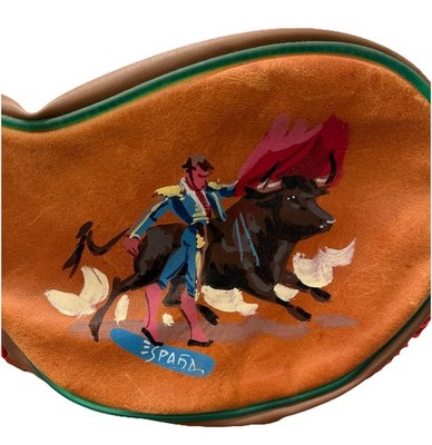 Las Tres ZZZ Bota Bag Flask Leather Pamplona Spain Painted Bullfighter Espana