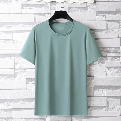 Summer New Ice Silk Men's High Elastic Sports Casual T-shirt Cool Breathable Swe