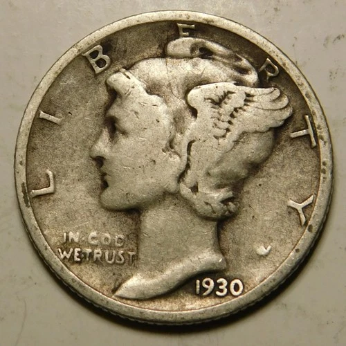 1930 S Mercury Dime 90% Silver VG - F  "Actual Coin Pictured - Not Cleaned"