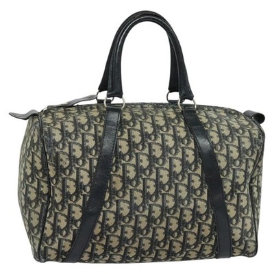 Christian Dior Trotter Canvas Boston Bag Navy Silver Auth 139846