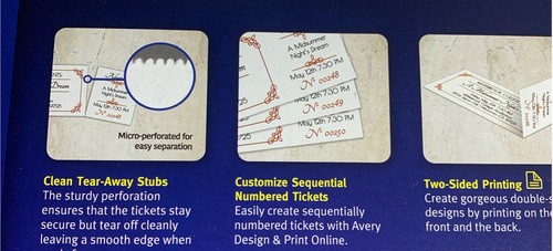 Avery Printable Tickets w/Tear-Away Stubs 8 1/2 x 11 White 10/Sheet - Picture 8 of 8