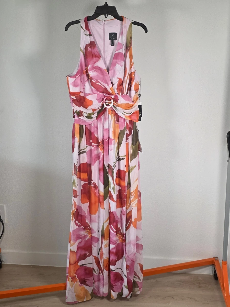 Maxi Vestido Adrianna Papell Floral de Gasa Talla 18 Plus $199 Fiesta Noche