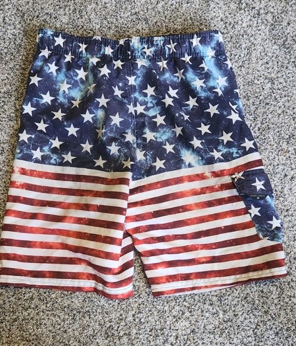 American Flag Patriotic Youth Size M Swim Trunks Lined With 1 Side Pocket - Picture 4 of 4