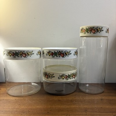 Vintage PYREX Spice of Life 4 Piece Glass See N Store Stackable Canister Set