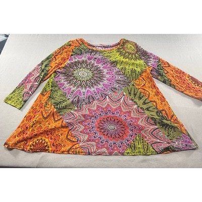 Women s Boho Mandala Tunic Top Colorful Abstract Psychedelic  L (see pics) Sheer