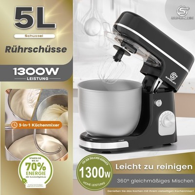 SUPERLEX 8-Gang Küchenmaschine Rührmaschine mit Knethaken Rührbesen Schneebesen