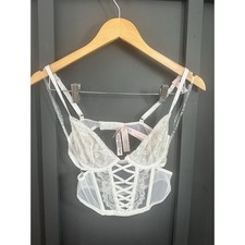 Victoria's Secret Dream Angels Bra Top Demi Corset Floral Strappy White NWT S