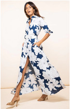 DANCING LEOPARD Dove Dress Navy Bloom 3/4 Sleeves Maxi Midi Belt UK14 L3238