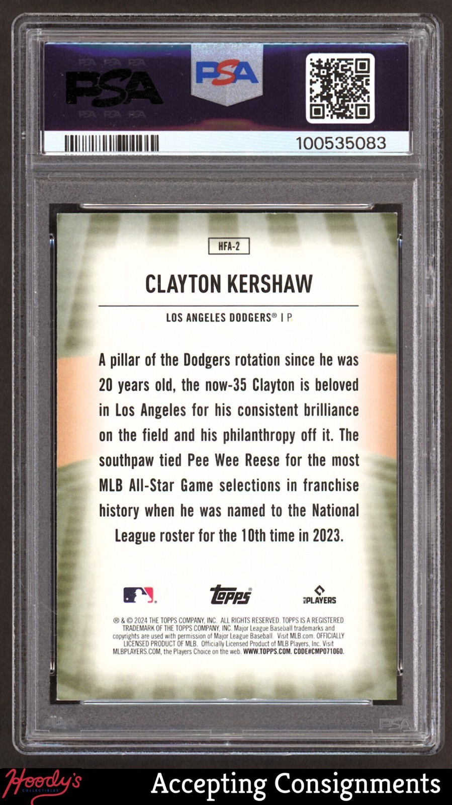 2024 Topps Home Field Advantage #HFA2 Clayton Kershaw SP DODGERS PSA 8 NM/MT view 2