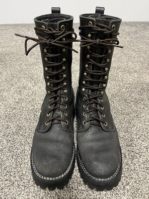 Nicks Handmade Boots 10  Builder Pro Mens 7.5D Black Leather Vibram Lug Soles