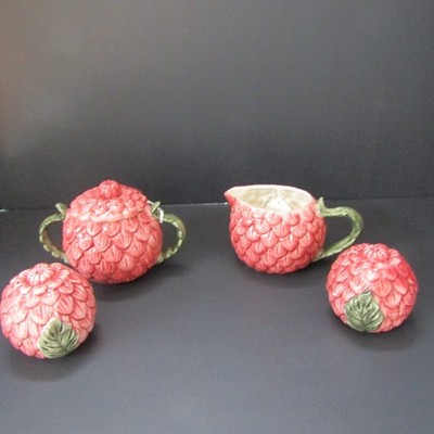 Fitz & Floyd Zinnia Creamer Sugar Salt Pepper Set 4 Pc Ceramic Hand Painted