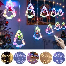 LED Christmas Tree Star Curtain String Lights with Santa Ornaments Decor 8 Modes