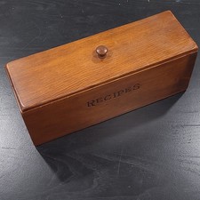 Wooden Brown Rectangular Lidded Recipe Box fo...