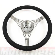 15 Steering Wheel Banjo Style With Gm Adapter Black Leather Wrap Street Hot Rod