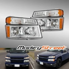 (No Bulb)For 2004-2012 Chevy Colorado Chrome Headlights+Corner Lamps Set