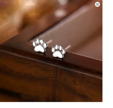 925 Sterling Silver Paw Print Stud Earrings for Women Girls Minimalist Cute Jewe