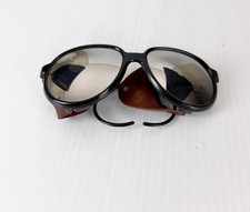 Vintage French Black Nylon Mirrored Sunglasses with Leather Blinders AS IS