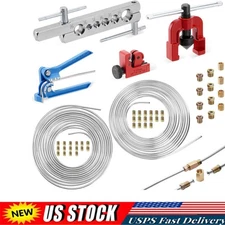 Car Brake Line Repair Kit 3/16 + 1/4 25 FT Pipe Single Flaring Tool Nuts Fitting