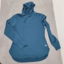 Reebok Fired Up Hoodie Womens XL Deep Dive Heather Blue Cowl Neck Slim NWT Teal