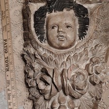 Antique STUNNING Wood Shelf Carved Cherub Architectural Salvage Handcarved NICE