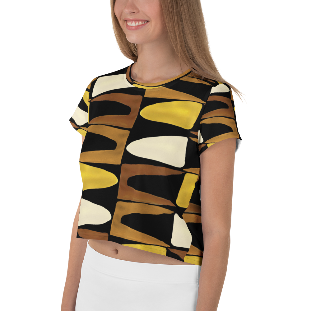 Yellow Black Crop Top Abstract Block Pattern Women's Short Sleeve Jersey
