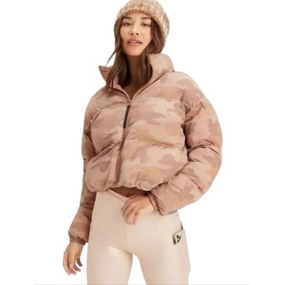Fabletics Wander Cropped Puffer Teddy Coat Willow Bark Camo Plus Size 3X New