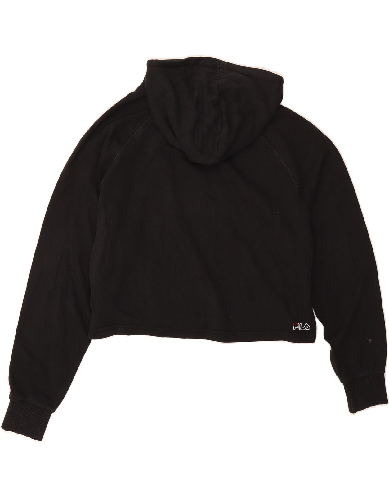 FILA maglione donna oversize grafica crop felpa con cappuccio UK 14 medio nero cotone AB06