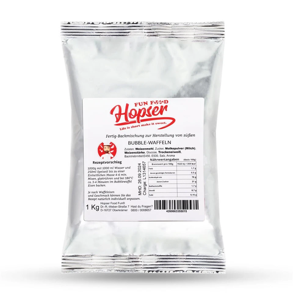 (6,49 EUR/kg) Premium Bubble Waffelteig Backmischung Egg Nugg 1 Kg Beutel