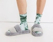 Madewell 8 Faux Fur Lined Slippers Gray Blue Two Strap Scuff Slippers