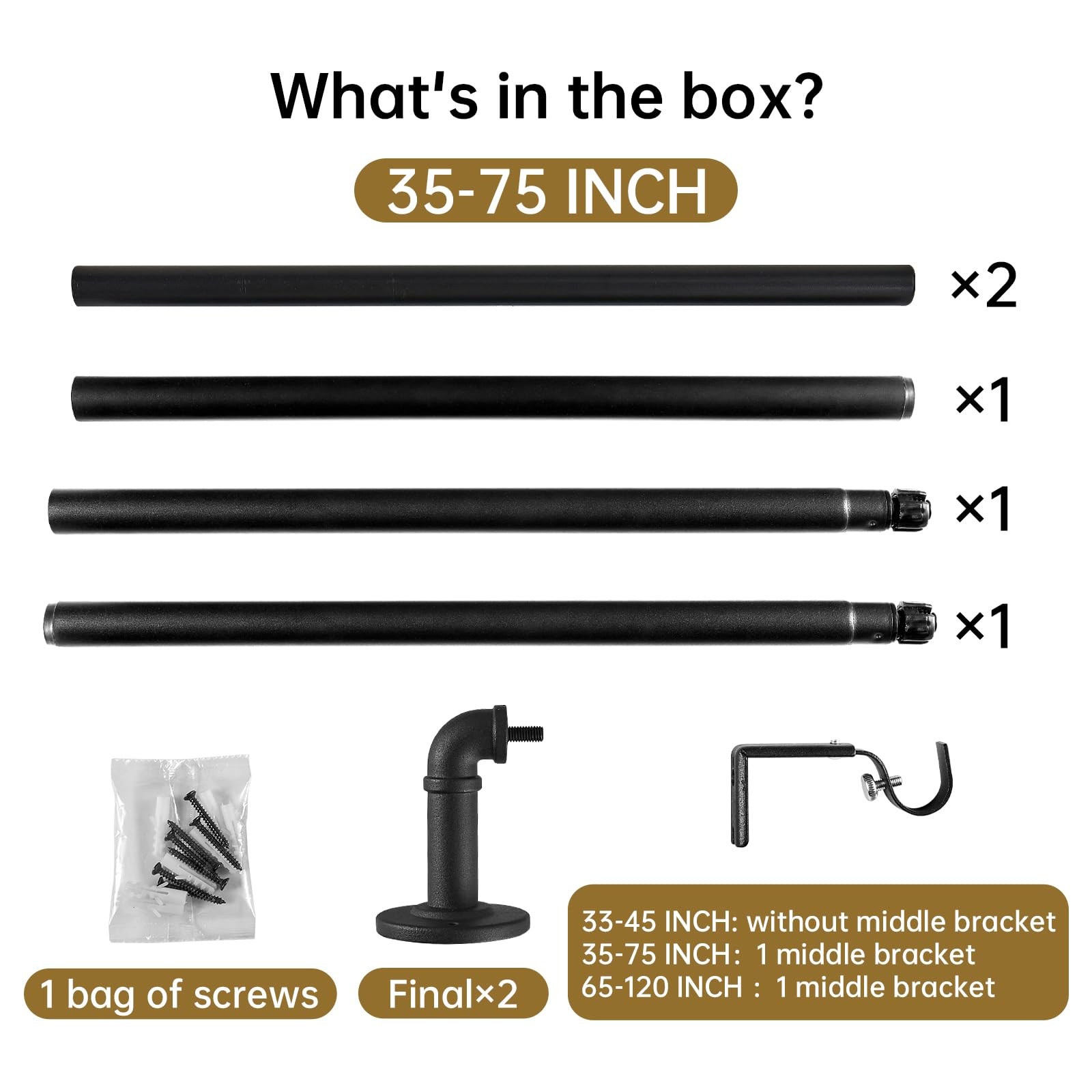 JoyUltra Industrial Curtain Rods, Black 35-75 Inch 2 Pack | eBay