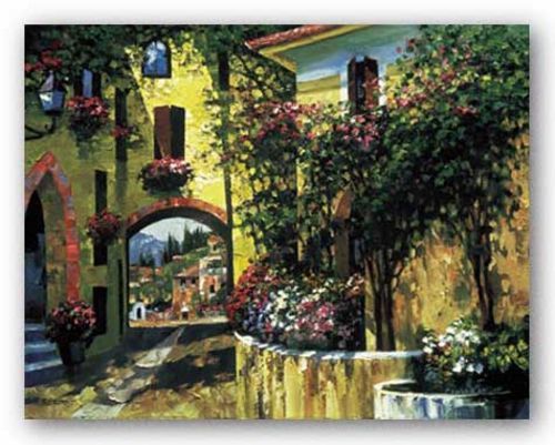 Dorf Balkone Howard Behrens Landschaft Kunstdruck 16x12 - Bild 1 von 1