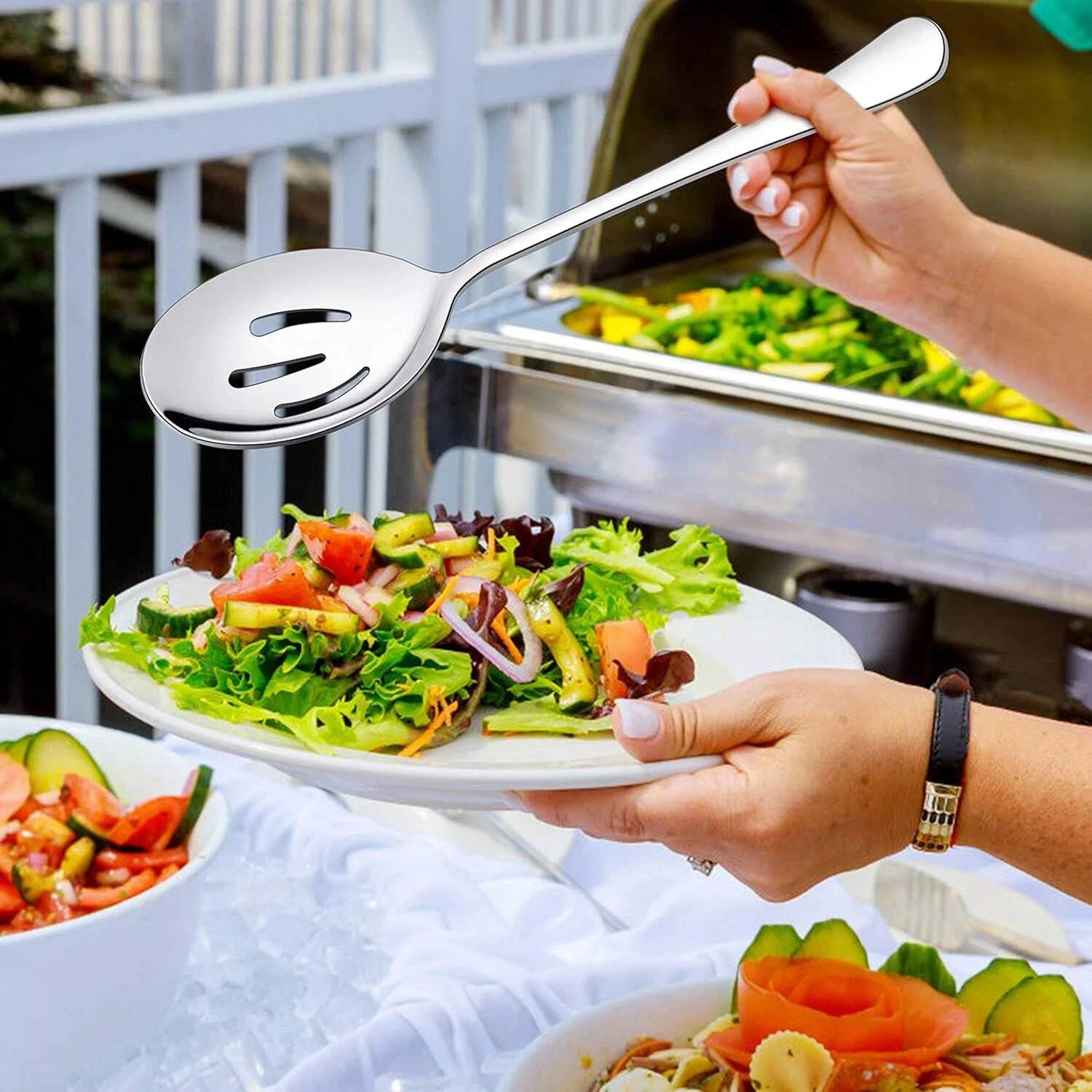 6 Pack Serving Spoons Set, Stainless Steel Large & Slotted Spoons for Buffet