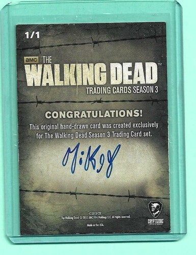 Walking Dead Season 3 Sketch Card Mikey Babinski Full Color Zombie 1/1 - Picture 2 of 2