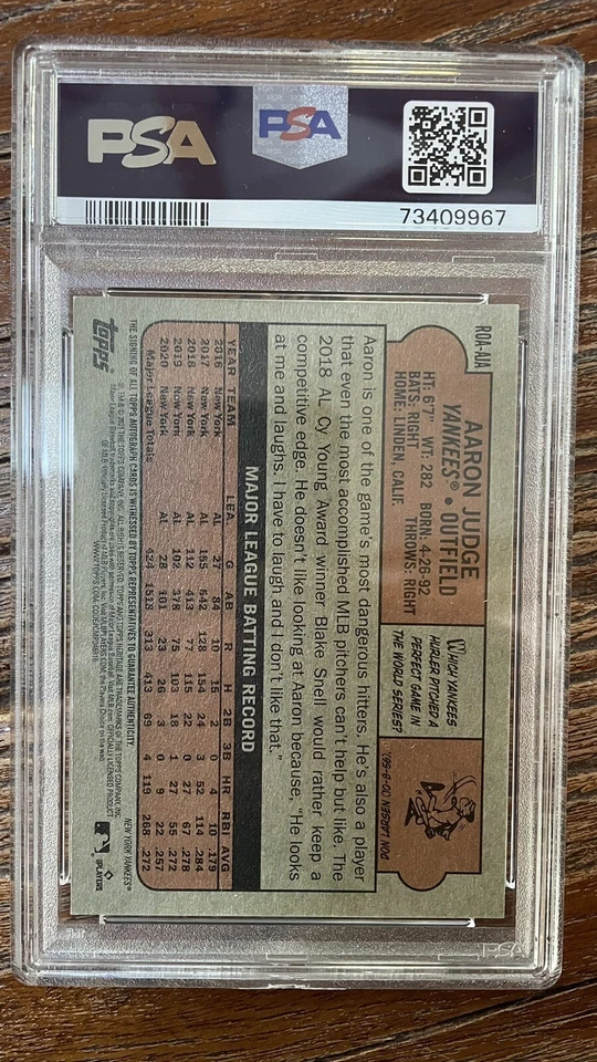 2021 Topps Heritage Aaron Judge Real One Auto Red Ink PSA 9 Auto 10 37/72 - Image 2 of 2