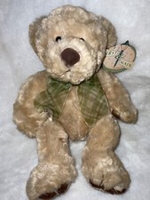 First And Main Newton Teddy Bear Brown Sitting Green Bow 11  Plush P1