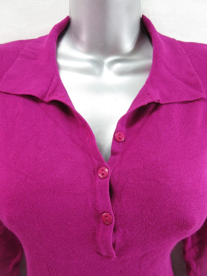 Suéter Pullover Henley Mujer M Púrpura Acanalado Polo Top Manga Larga Camisa Elástica Foto 2 de 4