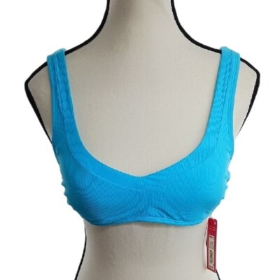 Xhilaration Womens Swim Top Ribbed Bikini Removable Pads Size M Blue