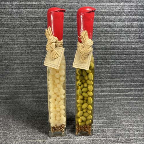 Infused Oil Vinegar Kitchen Decorative Art Glass Tall Bottle Garlic & Olives 15"