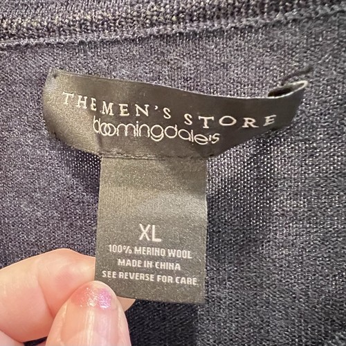 Bloomingdale’s Maglione Lana Merino Uomo XL Blu Pullover Scollo VN - Foto 3 di 7