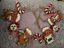 Vintage KSA RARE Gingerbread Bakers Wood Garland Primitive Farmhouse Christmas
