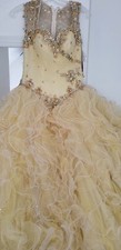 Mori Lee Gold Beaded/Rhinestone/Tulle Prom Dress/Ball Gown Size 6