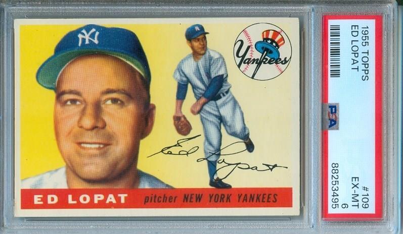 1955 Topps Original Baseball Card ED LOPAT #109 New York Yankees PSA 6
