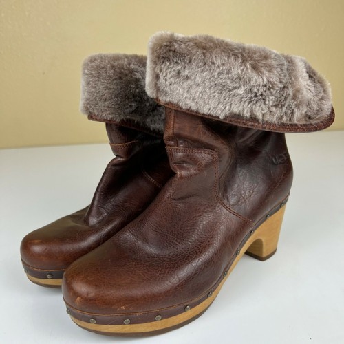 UGG Australia Lynnea Leather Boots Women's Size 7 1001793 Heel Wood Clog |  eBay