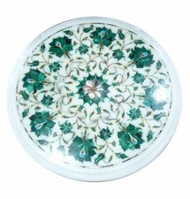 12" round Marble corner table semi precious stones handmade inlay work art decor