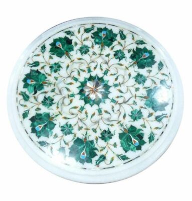 12'' round Marble corner table semi precious stones handmade inlay work art decor