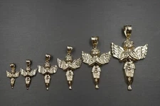 10K Solid Yellow Gold Diamond Cut Praying Angel Charm Pendant. 6 Sizes