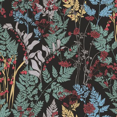 Profhome 377511-GU Blumen Tapete Floral matt schwarz grün gelb 5,33 m2